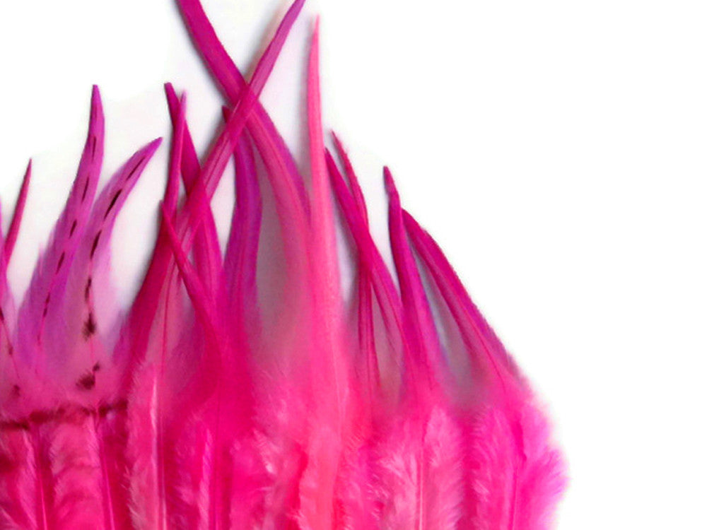 1 Dozen - Short Solid Hot Pink Whiting Farm Rooster Saddle Hair Extension Feathers