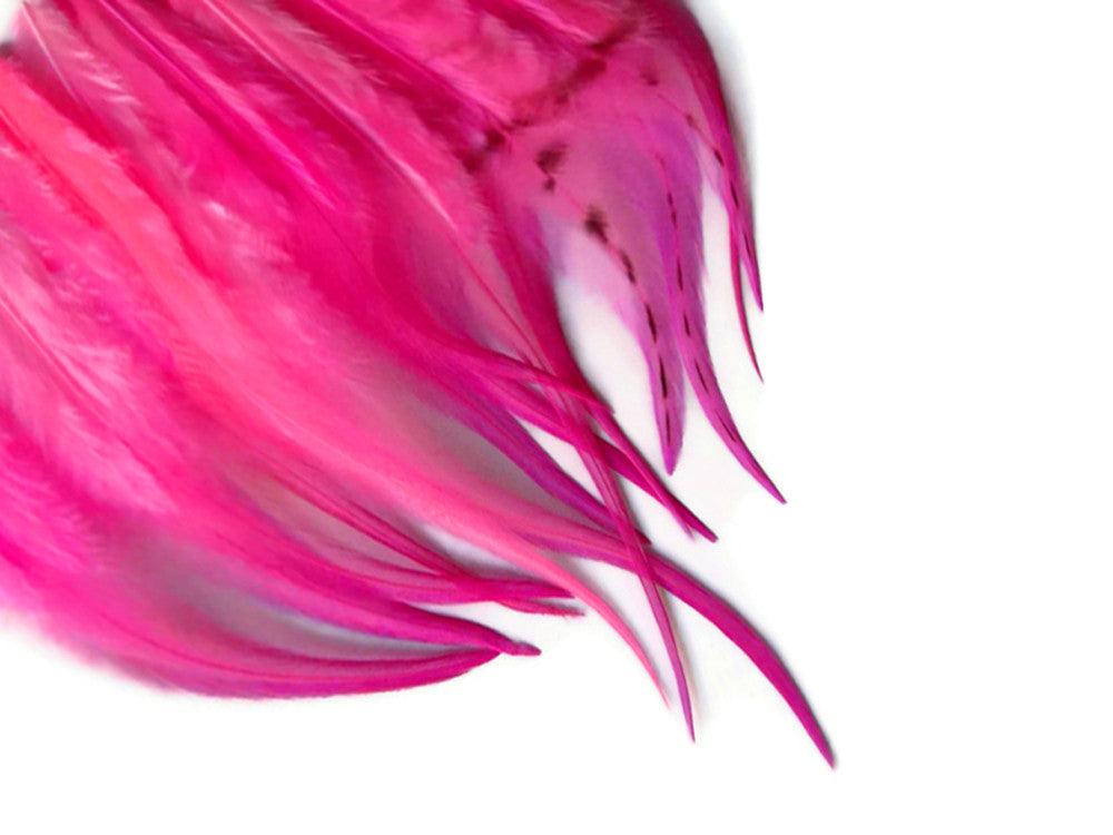 1 Dozen - Short Solid Hot Pink Whiting Farm Rooster Saddle Hair Extension Feathers