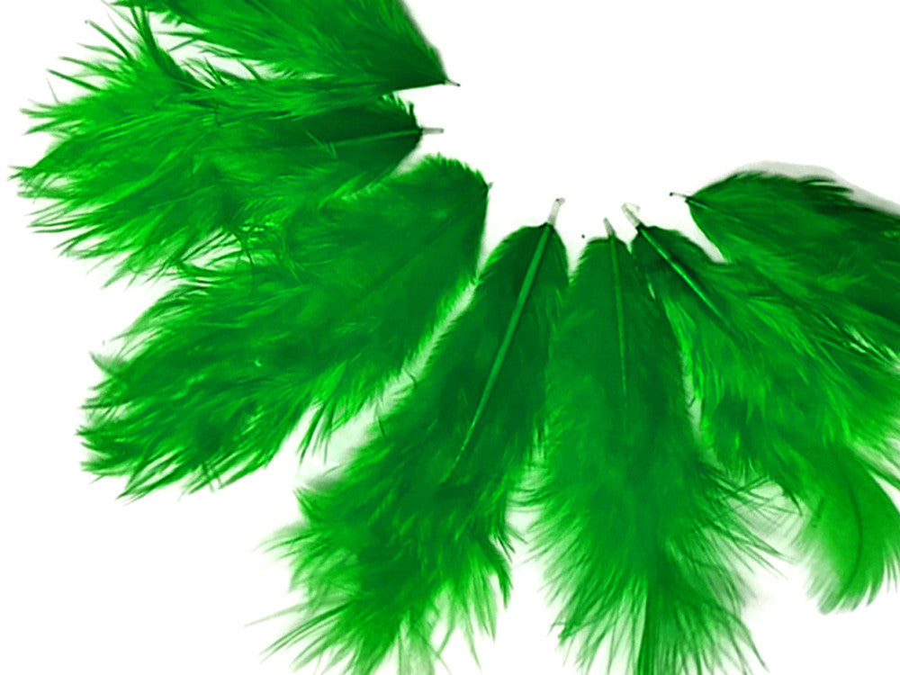 1 Dozen - Solid Kelly Green Mini Rooster Chickabou Fluff Whiting Hair Feathers