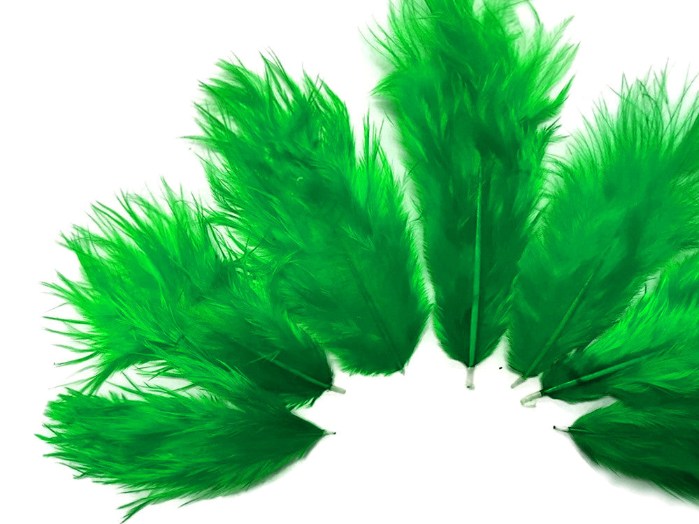 1 Dozen - Solid Kelly Green Mini Rooster Chickabou Fluff Whiting Hair Feathers