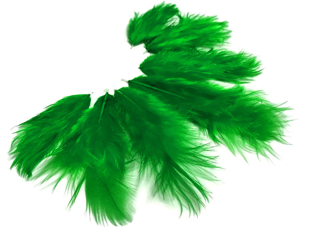 1 Dozen - Solid Kelly Green Mini Rooster Chickabou Fluff Whiting Hair Feathers