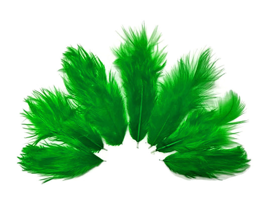 1 Dozen - Solid Kelly Green Mini Rooster Chickabou Fluff Whiting Hair Feathers