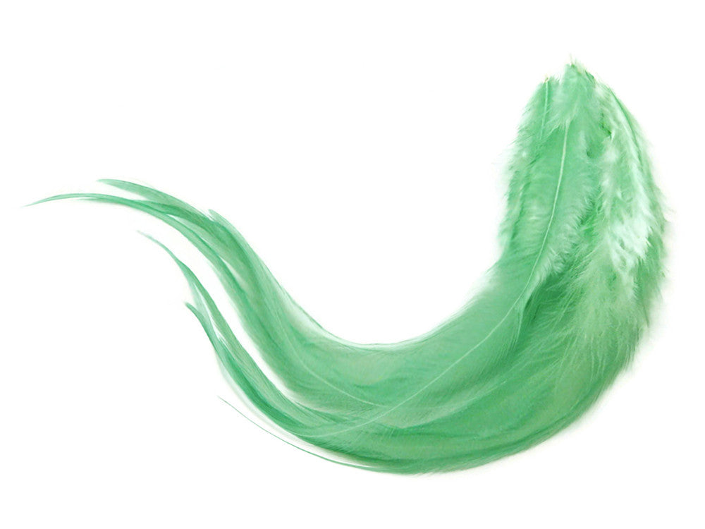 1 Dozen - Medium Solid Aqua Mint Rooster Saddle Whiting Hair Extension Feathers