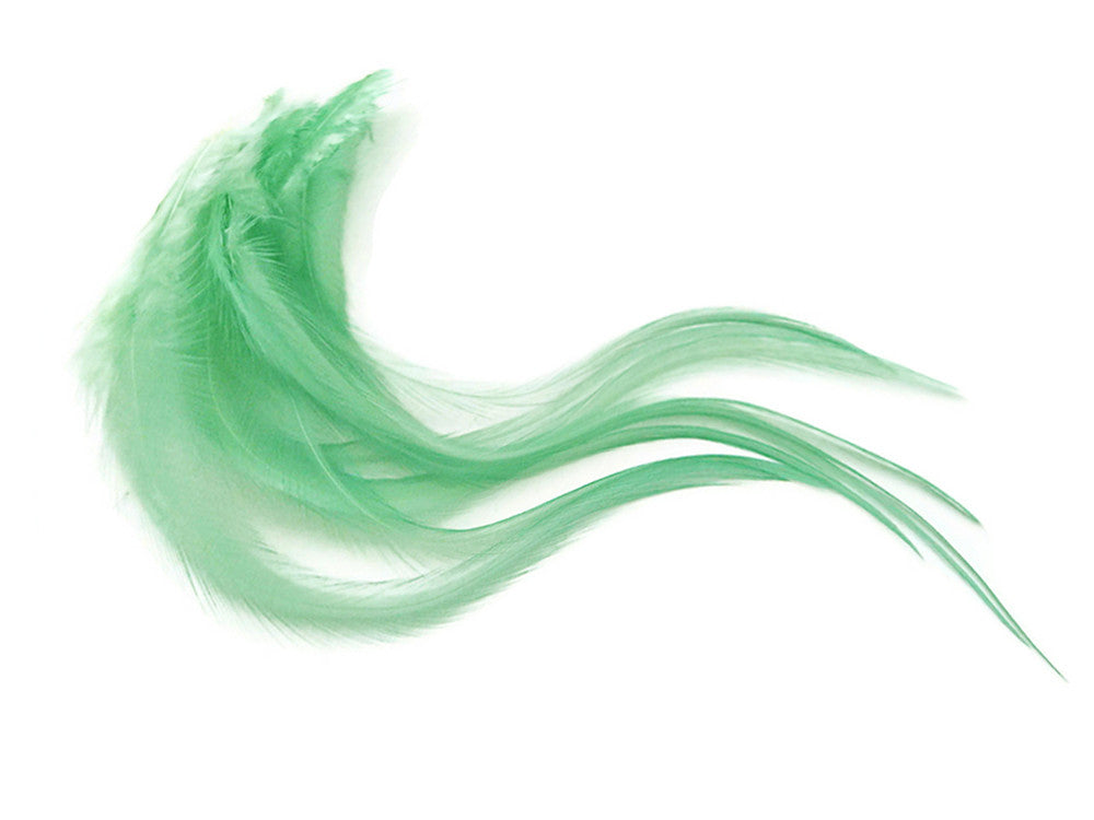 1 Dozen - Medium Solid Aqua Mint Rooster Saddle Whiting Hair Extension Feathers