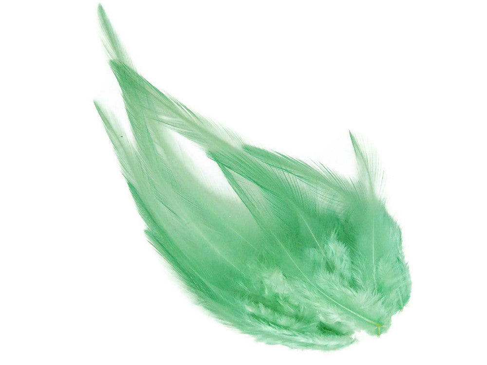 1 Dozen - Short Solid Aqua Mint Whiting Farm Rooster Saddle Hair Extension Feathers