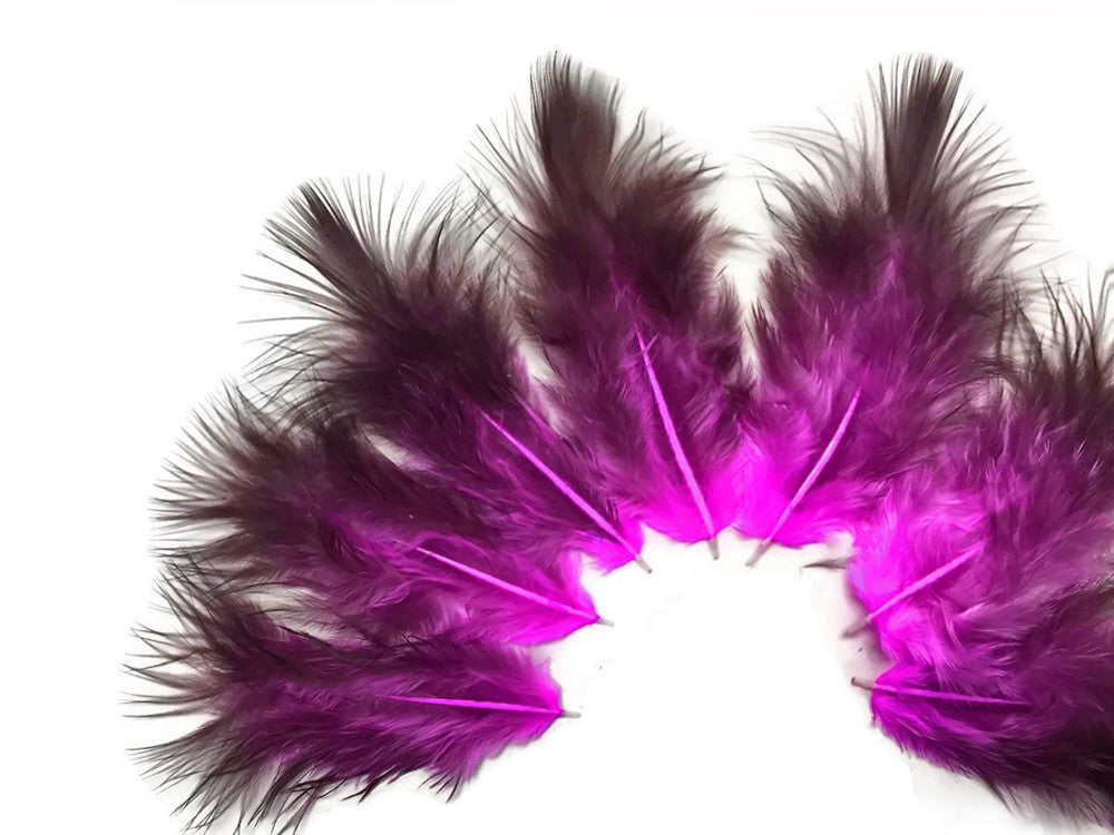 1 Dozen - Solid Magenta & Black Mini Rooster Chickabou Fluff Whiting Hair Feathers