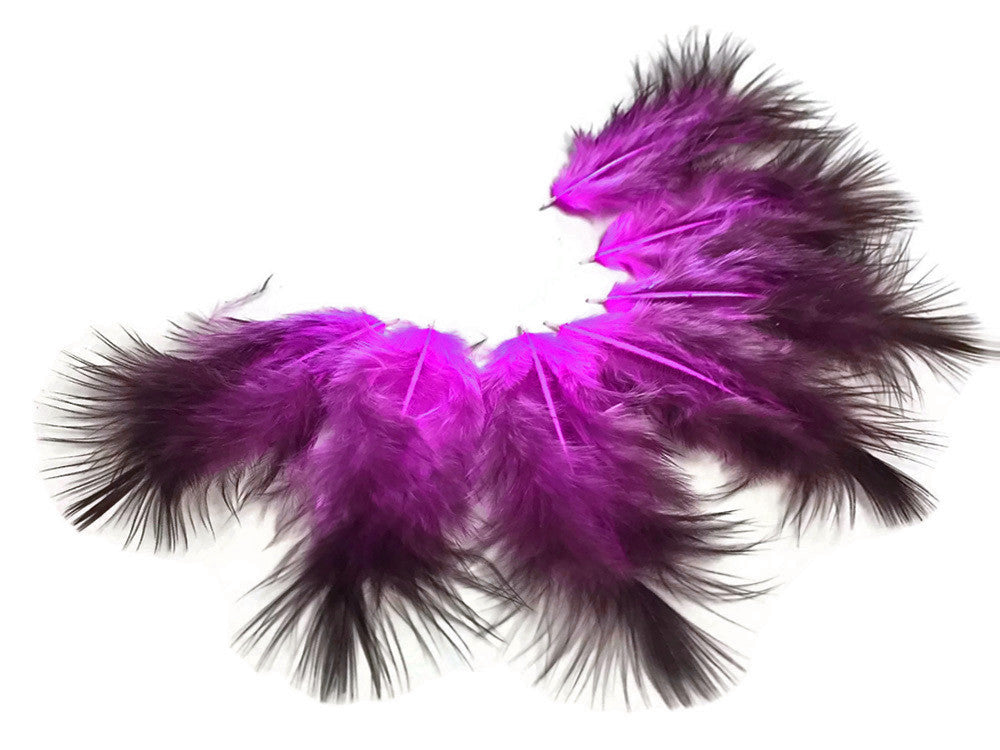 1 Dozen - Solid Magenta & Black Mini Rooster Chickabou Fluff Whiting Hair Feathers