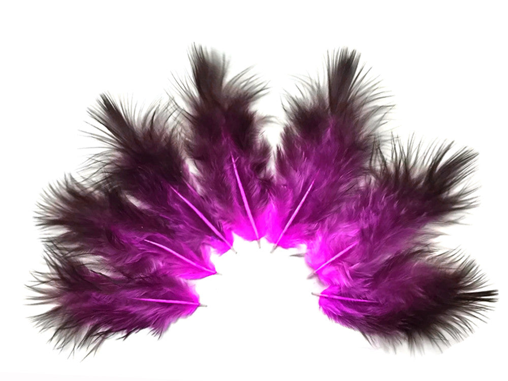 1 Dozen - Solid Magenta & Black Mini Rooster Chickabou Fluff Whiting Hair Feathers