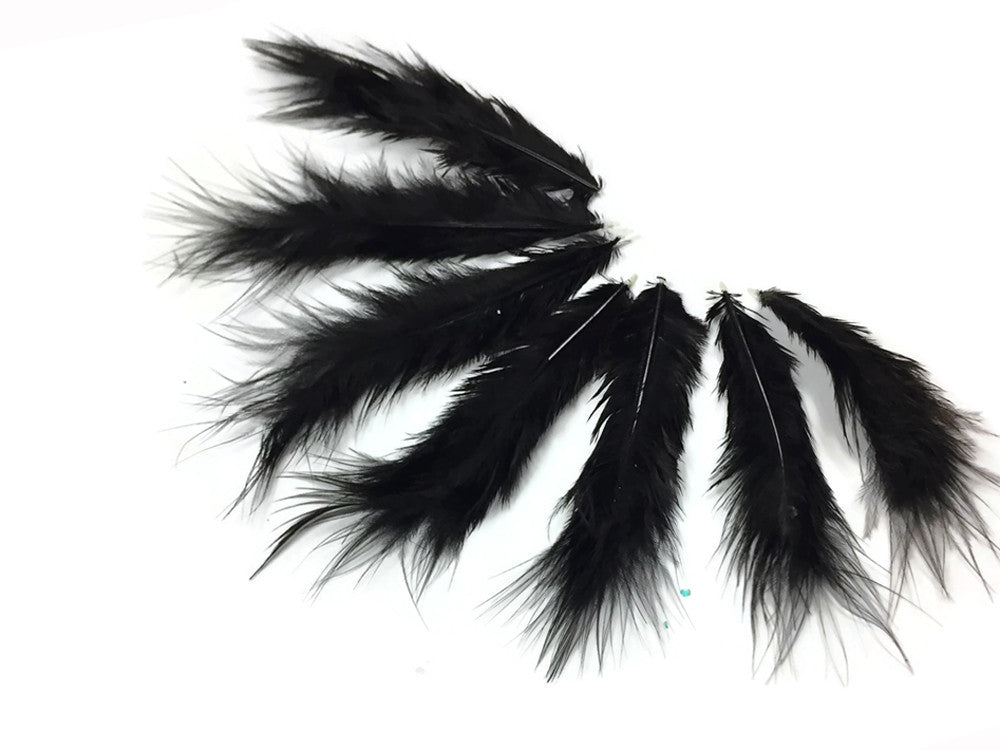 1 Dozen - Solid Black Mini Rooster Chickabou Fluff Whiting Hair Feathers