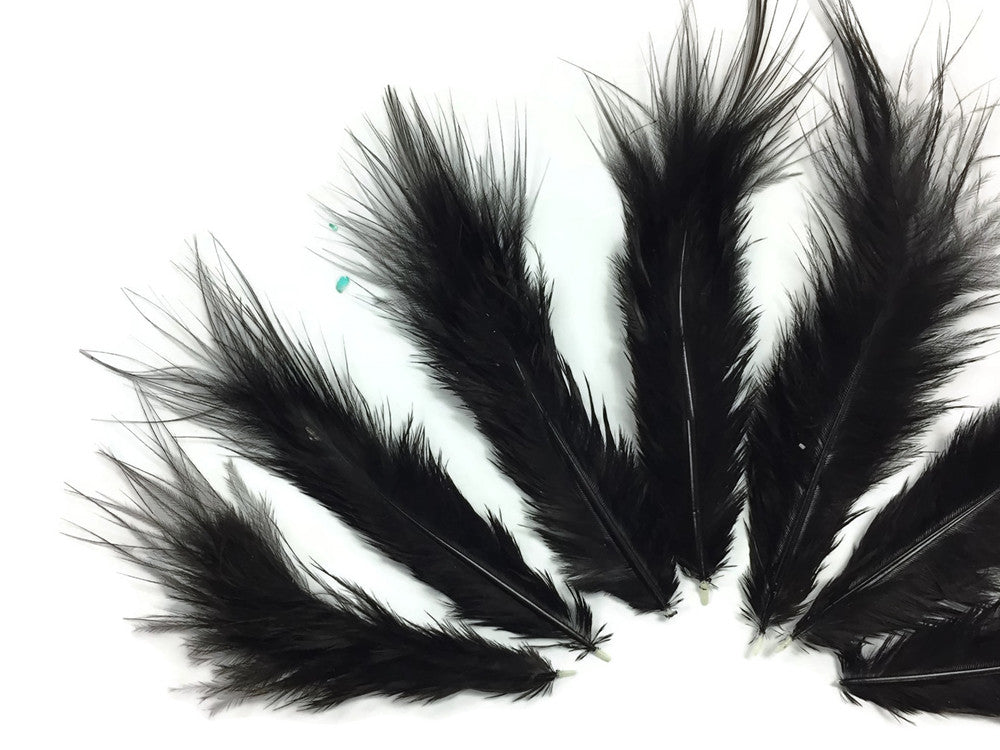 1 Dozen - Solid Black Mini Rooster Chickabou Fluff Whiting Hair Feathers