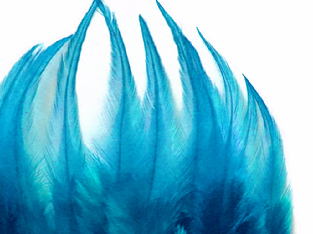 1 Dozen - Short Solid Turquoise Blue Whiting Farm Rooster Saddle Hair Extension Feathers