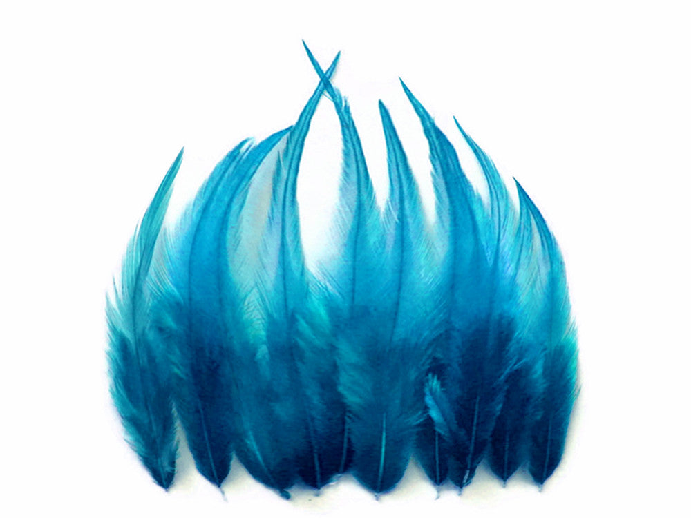 1 Dozen - Short Solid Turquoise Blue Whiting Farm Rooster Saddle Hair Extension Feathers