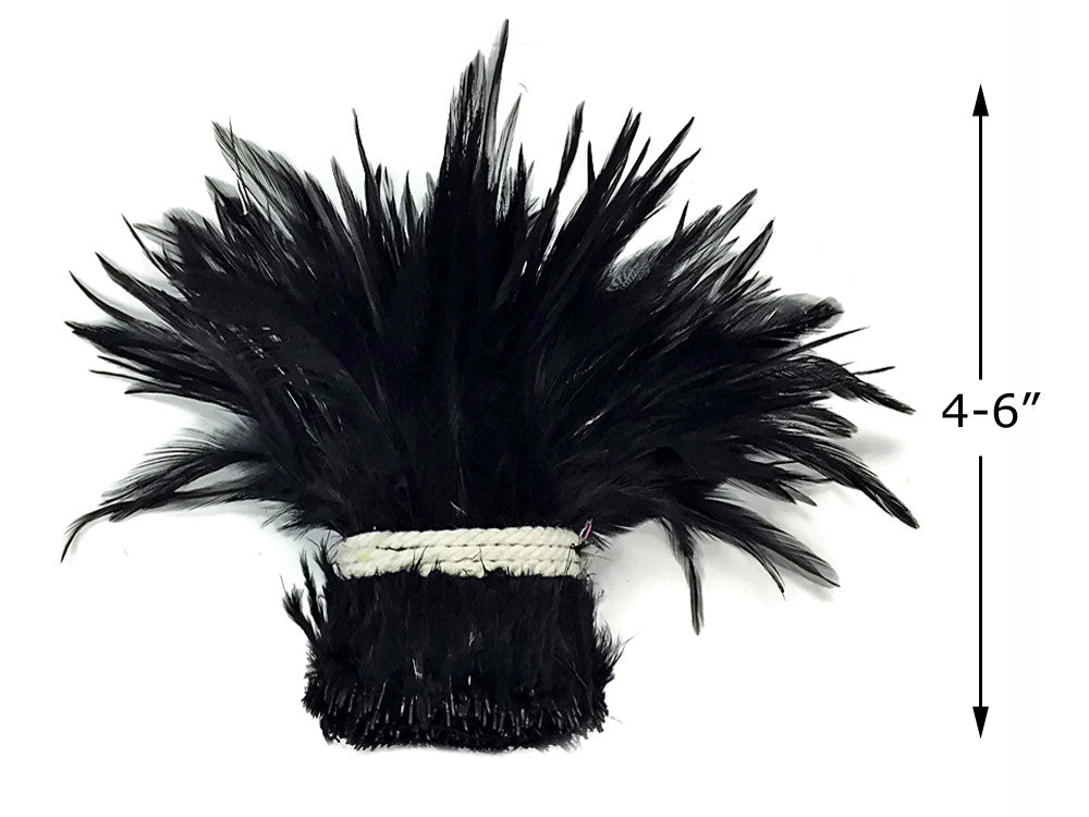 1 Yard - 4-6" Black Strung Chinese Rooster Saddle Wholesale Feathers (Bulk)