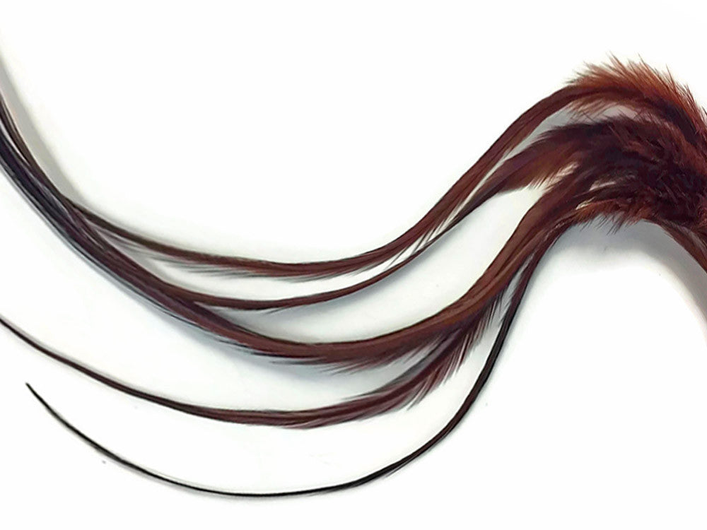 6 Pieces - Solid Brown Thick Long Rooster Hair Extension Feathers