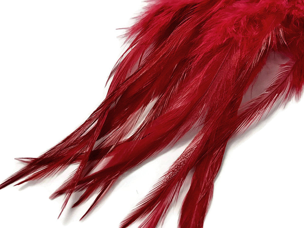 1 Dozen - Medium Solid Claret Rooster Saddle Whiting Hair Extension Feathers