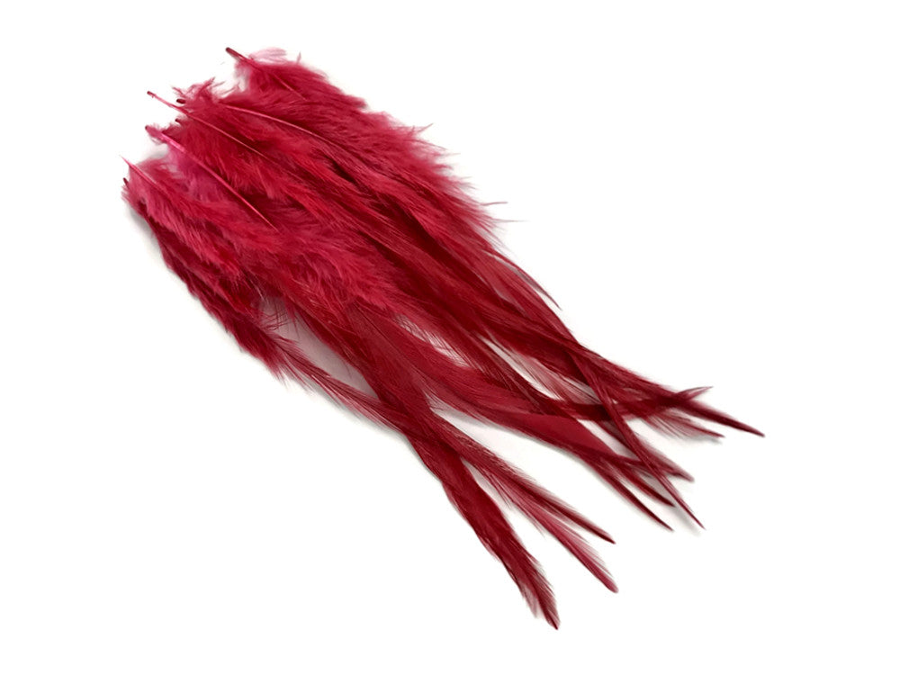 1 Dozen - Medium Solid Claret Rooster Saddle Whiting Hair Extension Feathers