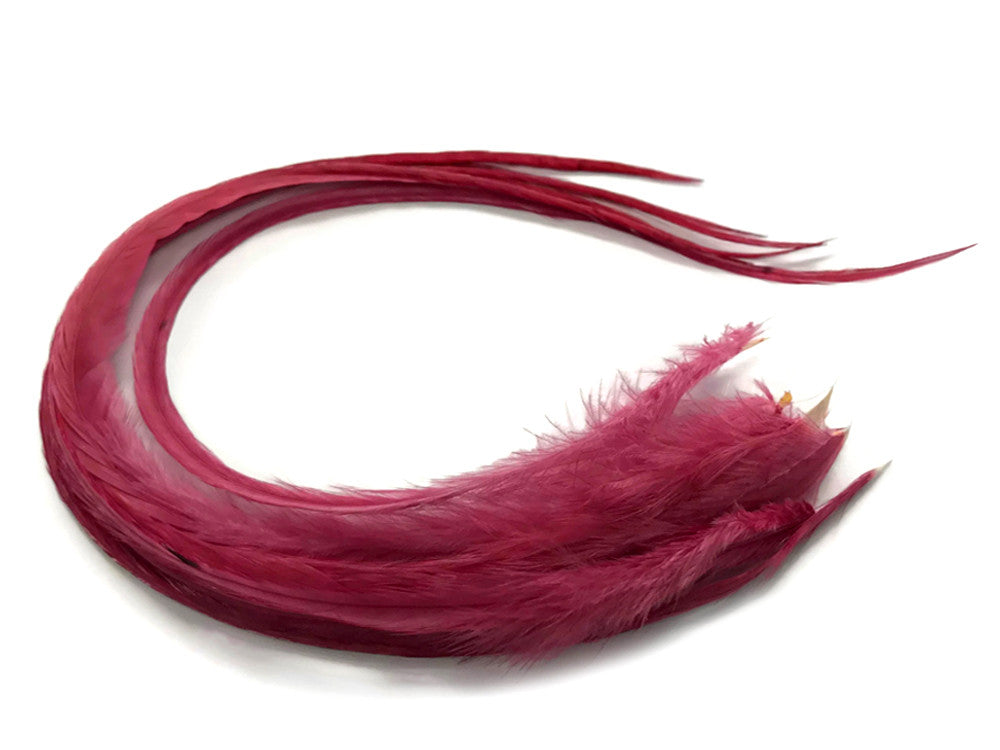 6 Pieces - XL Solid Claret Thick Long Grizzly Whiting Farm Rooster Saddle Hair Extension Feathers