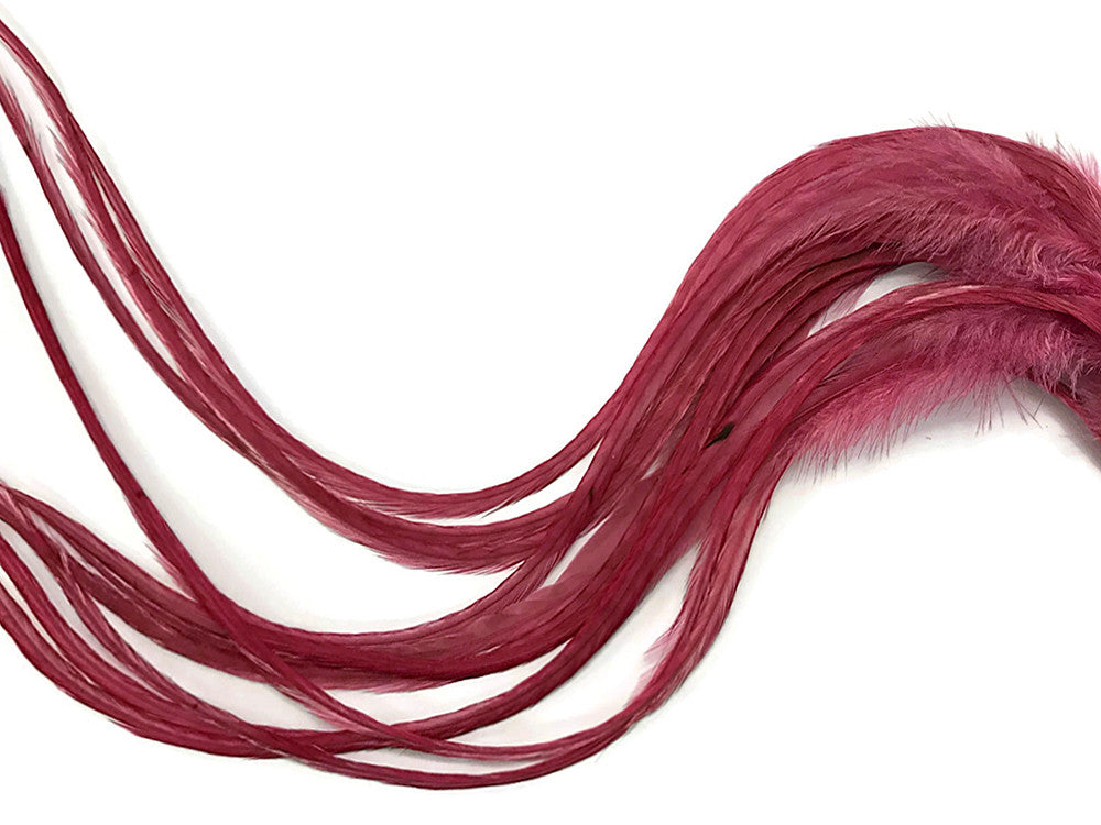 6 Pieces - Solid Claret Thick Long Rooster Hair Extension Feathers