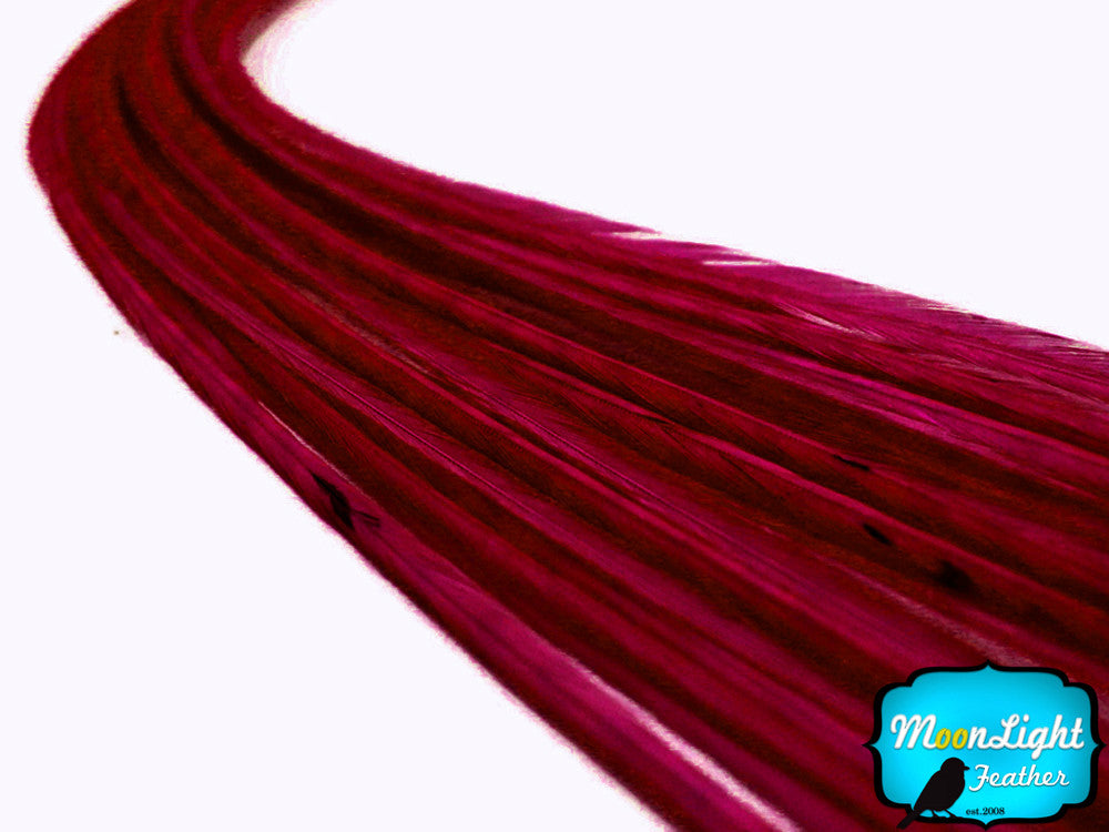 6 Pieces - Xl Solid Claret Thin Rooster Hair Extension Feathers