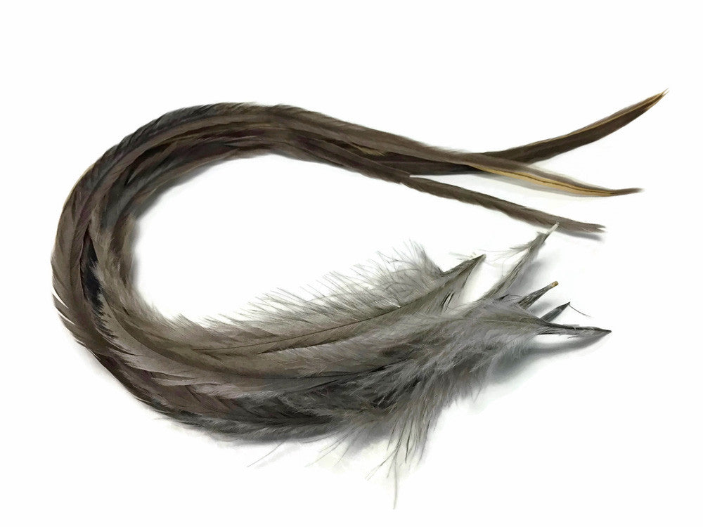 6 Pieces - XL Solid Dark Dun Thick Rooster Hair Extension Feathers