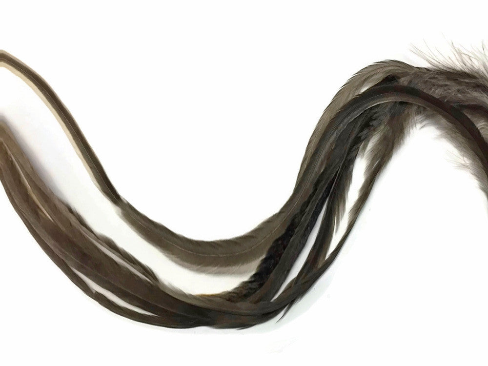 6 Pieces - Solid Dark Dun Thick Long Rooster Hair Extension Feathers