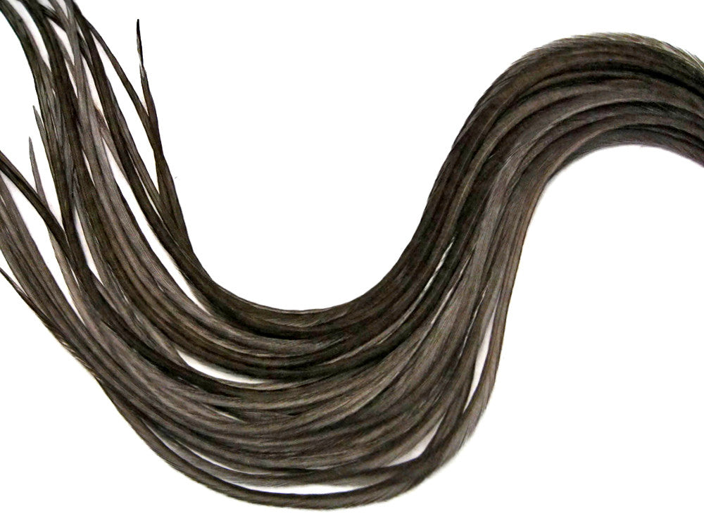 10 Pieces – Solid Dark Dun Thin Long Whiting Farm Rooster Saddle Hair Extension Feathers