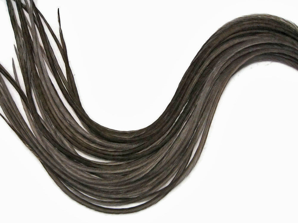 10 Pieces - Solid Brown Dun Thin Long Whiting Farm Rooster Saddle Hair Extension Feathers