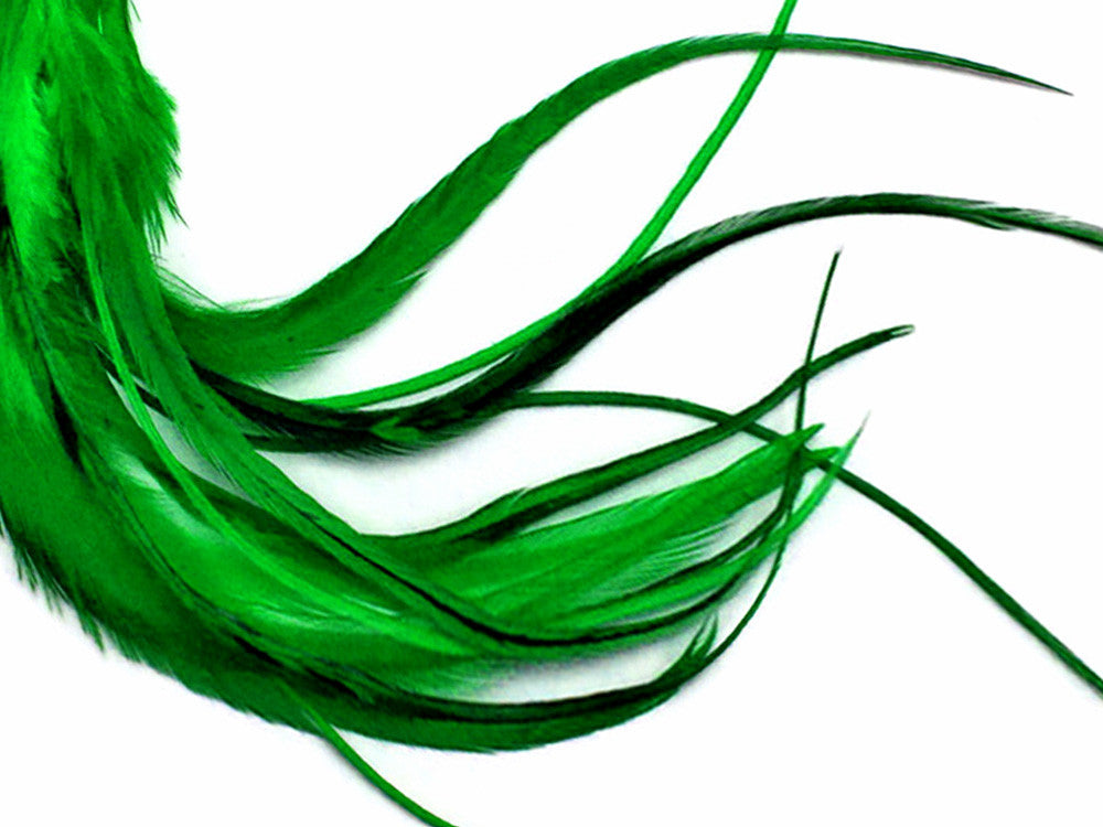 1 Dozen - Medium Solid Kelly Green Rooster Saddle Whiting Hair Extension Feathers