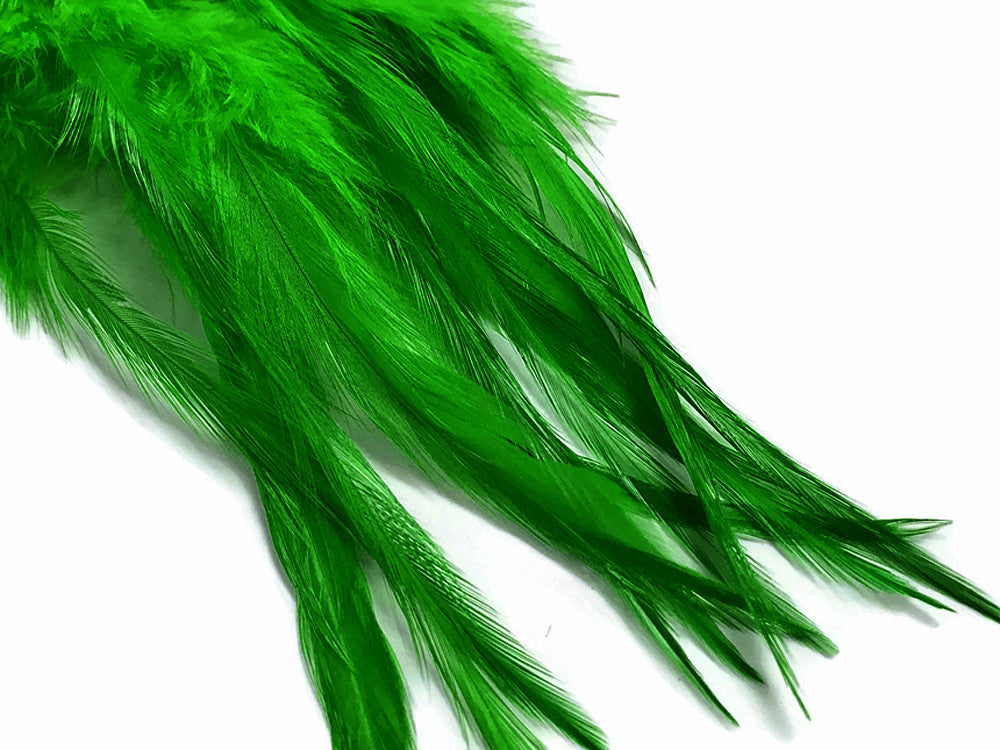 1 Dozen - Medium Solid Kelly Green Rooster Saddle Whiting Hair Extension Feathers