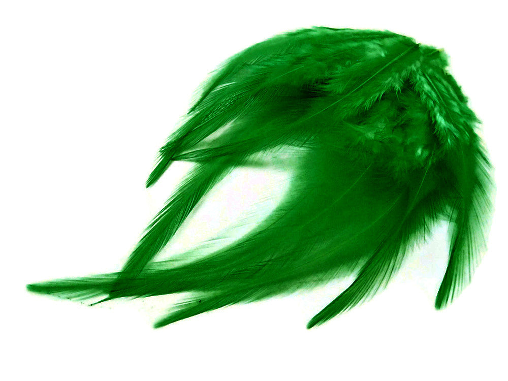 1 Dozen - Short Solid Kelly Green Whiting Farm Rooster Saddle Hair Extension Feathers