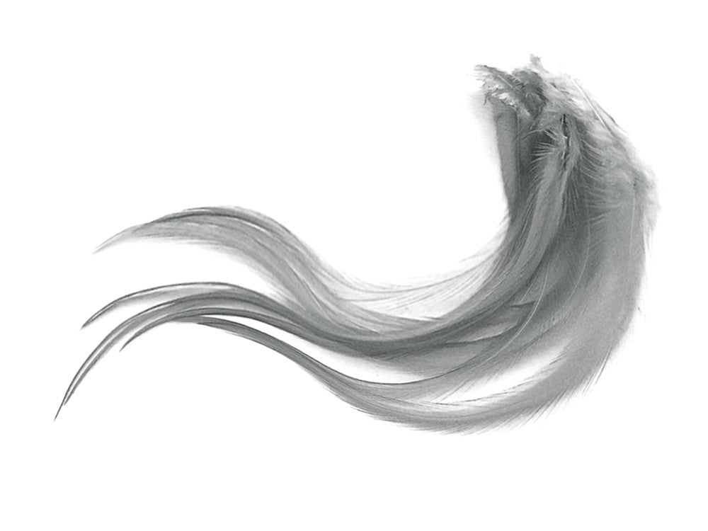 1 Dozen - Medium Solid Silver Gray Rooster Saddle Whiting Hair Extension Feathers