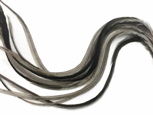 6 Pieces - XL Solid Gray Variant Thick Long Whiting Farm Rooster Saddle Hair Extension Feathers