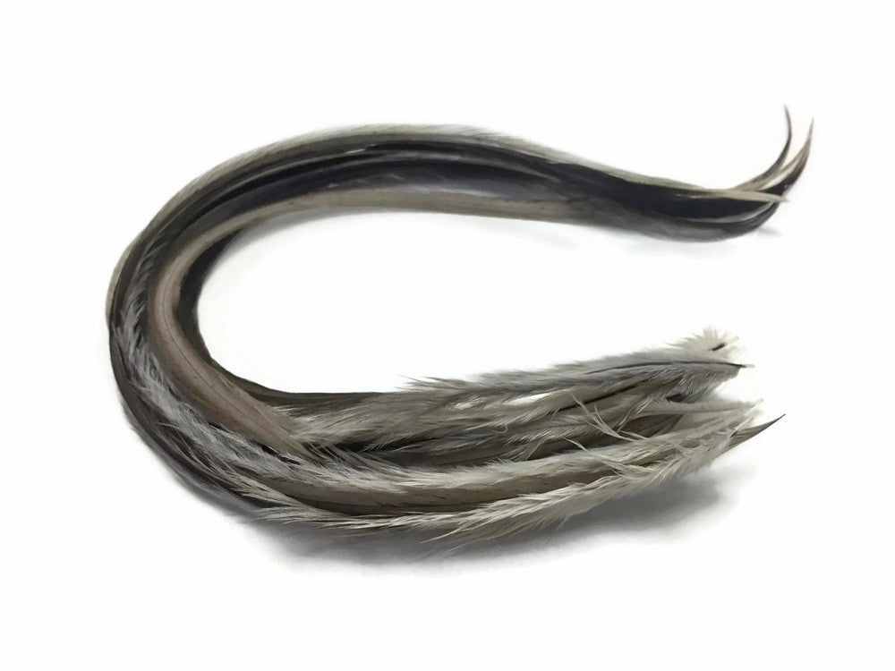 6 Pieces - Solid Grey Variant Thick Long Rooster Hair Extension Feathers