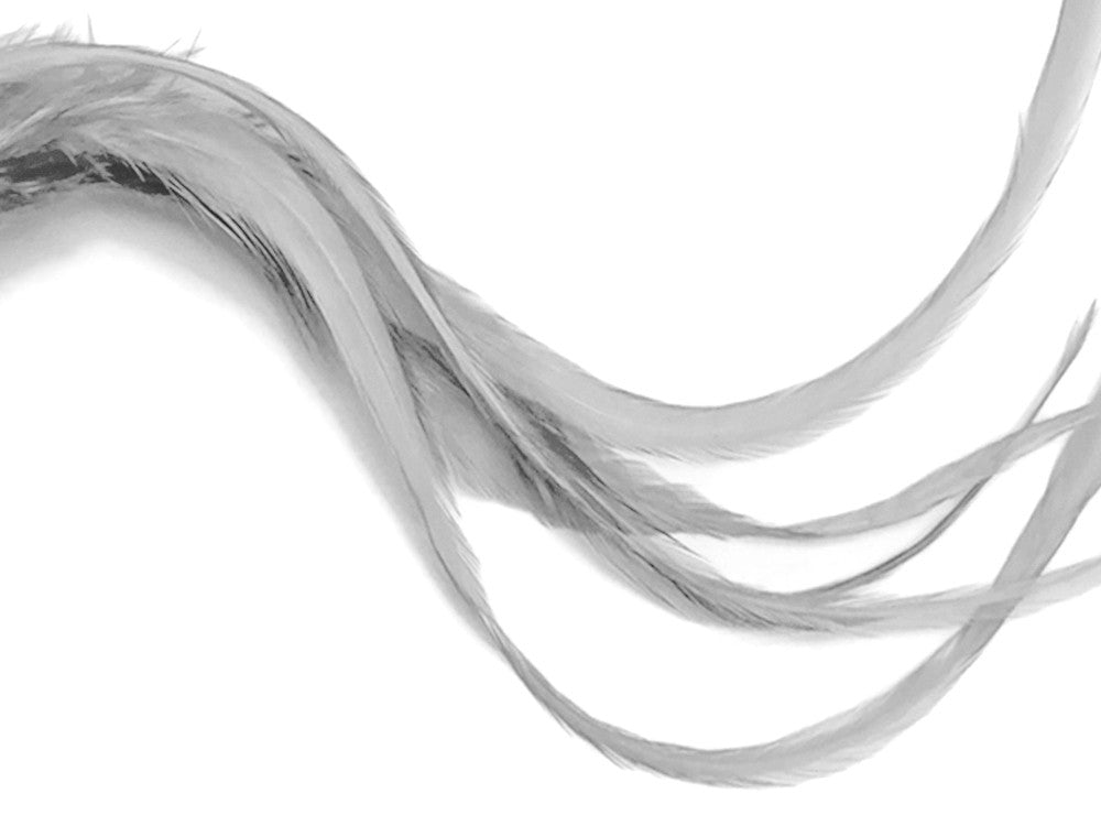 6 Pieces - XL Solid Silver Gray Thick Long Whiting Farm Rooster Saddle Hair Extension Feathers