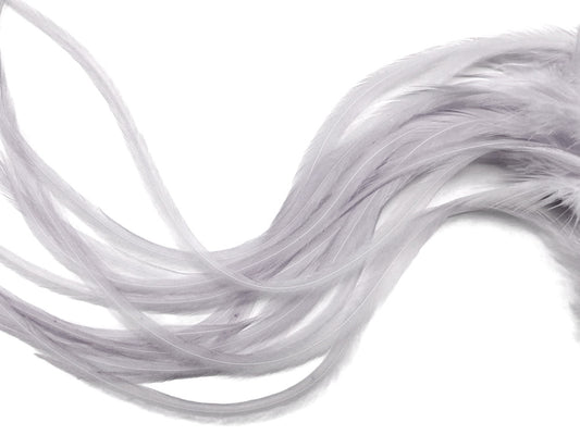 6 Pieces - XL Solid Silver Gray Thick Long Whiting Farm Rooster Saddle Hair Extension Feathers