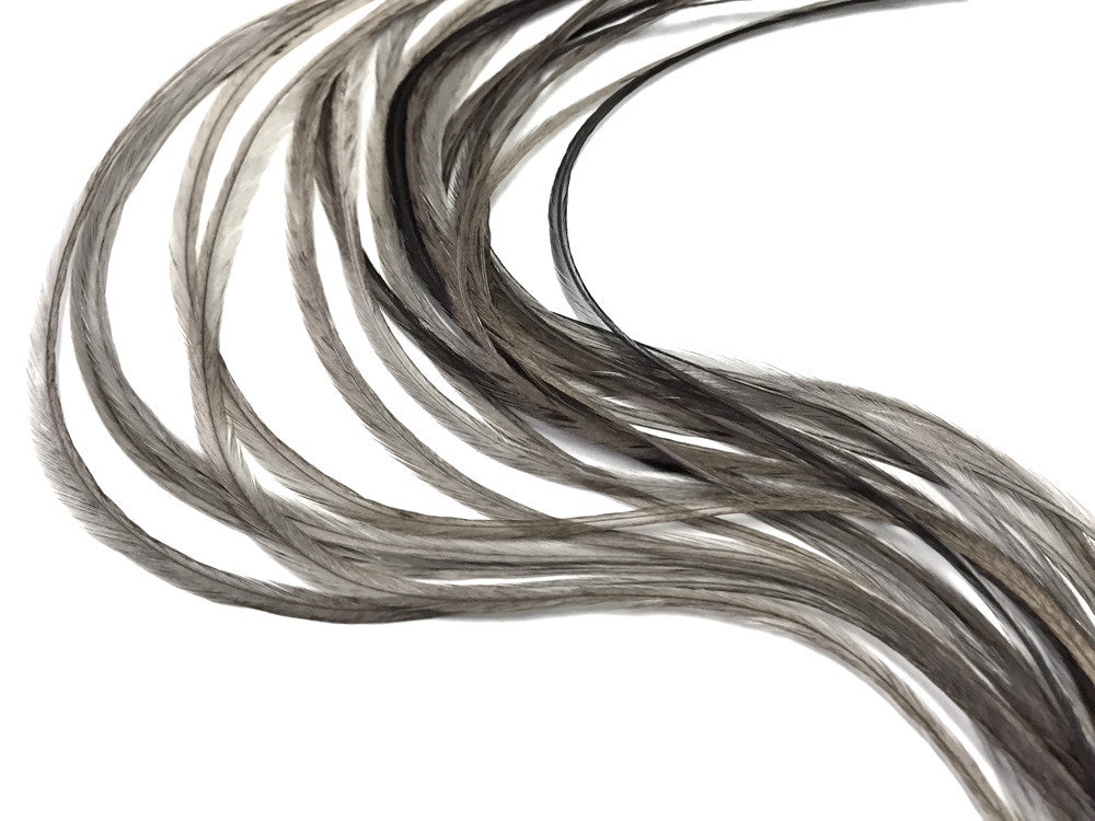 10 Pieces - Solid Gray Thin Long Rooster Hair Extension Feathers