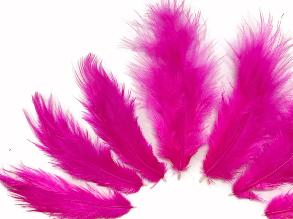 1 Dozen - Solid Hot Pink Mini Rooster Chickabou Fluff Whiting Hair Feathers