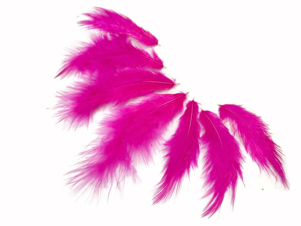 1 Dozen - Solid Hot Pink Mini Rooster Chickabou Fluff Whiting Hair Feathers