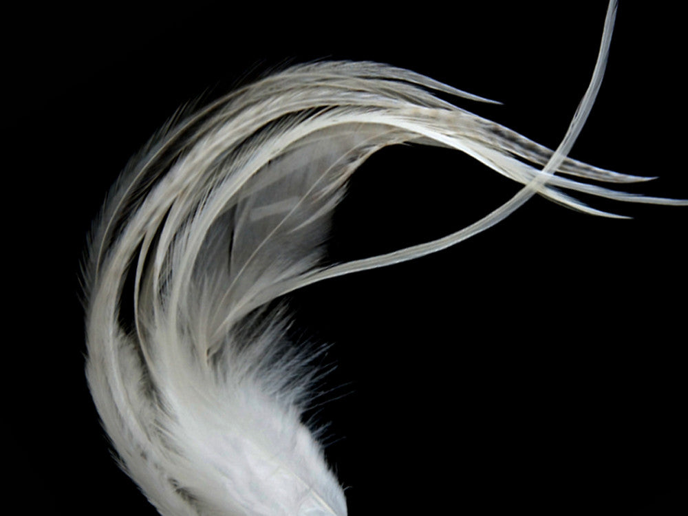 1 Dozen - Medium Solid Natural Ivory Rooster Saddle Whiting Hair Extension Feathers