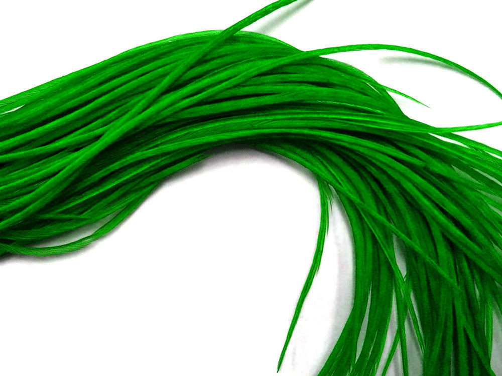 10 Pieces - Solid Kelly Green Thin Long Rooster Hair Extension Feathers