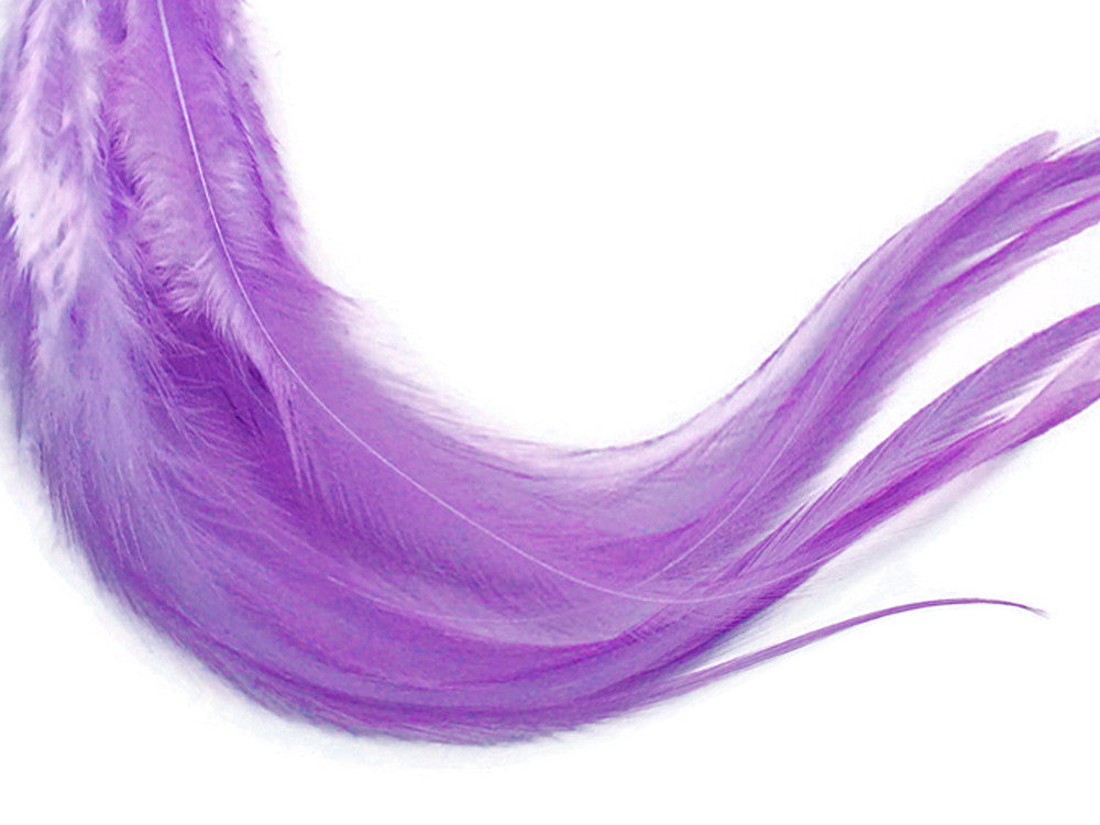 1 Dozen - Medium Solid Lavender Rooster Saddle Whiting Hair Extension Feathers