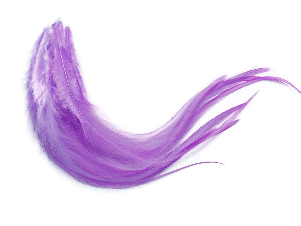 1 Dozen - Medium Solid Lavender Rooster Saddle Whiting Hair Extension Feathers