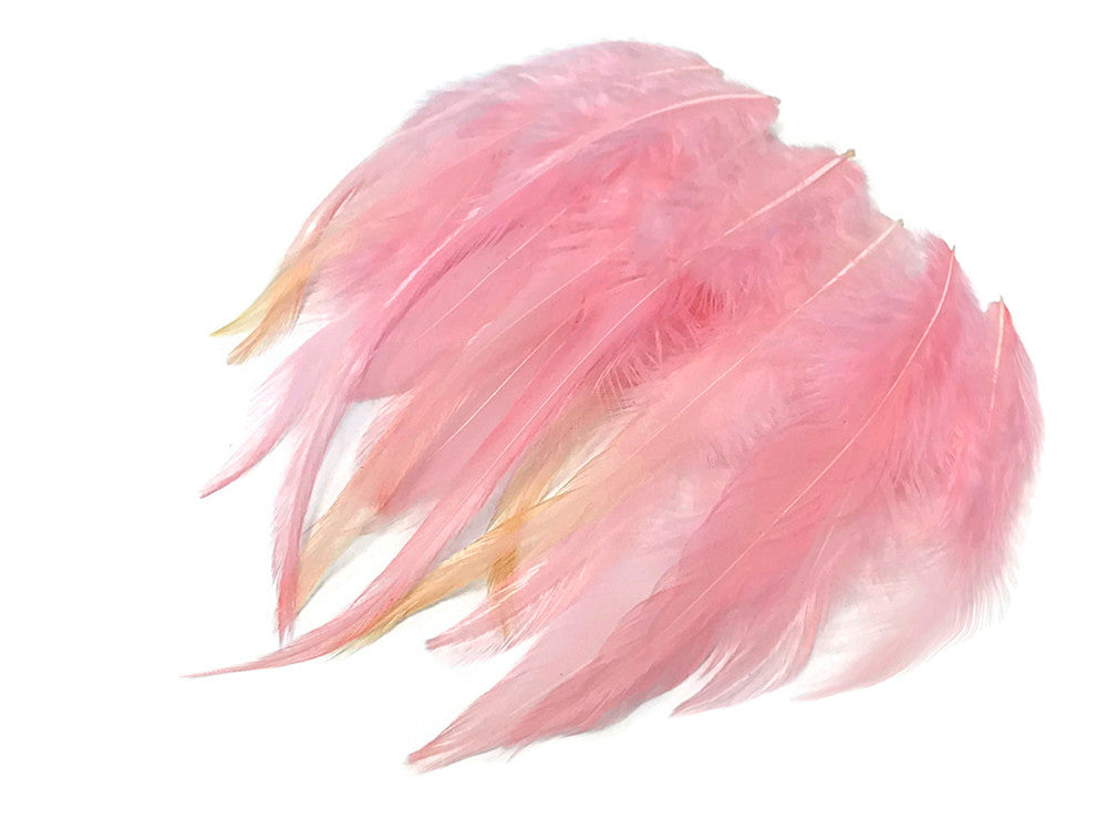 1 Dozen - Short Solid Light Pink Whiting Farm Rooster Saddle Hair Extension Feathers