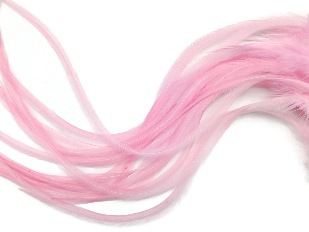 6 Pieces - Solid Light Pink Thick Long Rooster Hair Extension Feathers