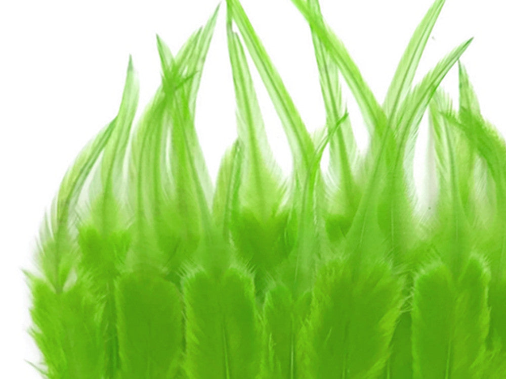 1 Dozen - Short Solid Lime Green Whiting Farm Rooster Saddle Hair Extension Feathers