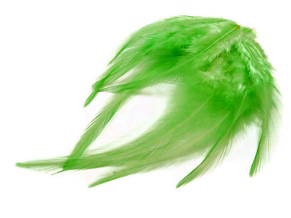 1 Dozen - Short Solid Lime Green Whiting Farm Rooster Saddle Hair Extension Feathers