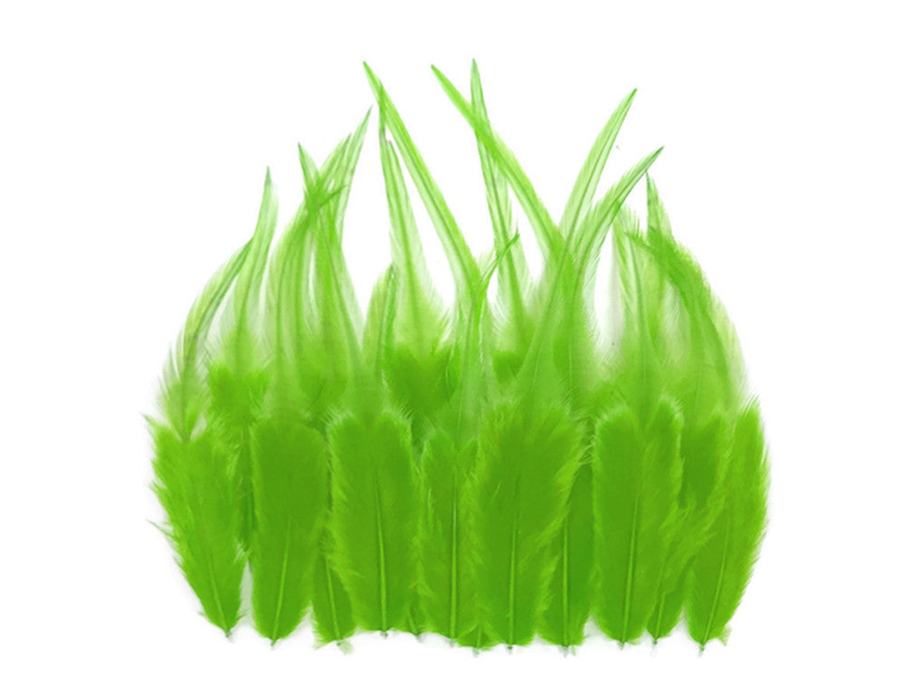 1 Dozen - Short Solid Lime Green Whiting Farm Rooster Saddle Hair Extension Feathers