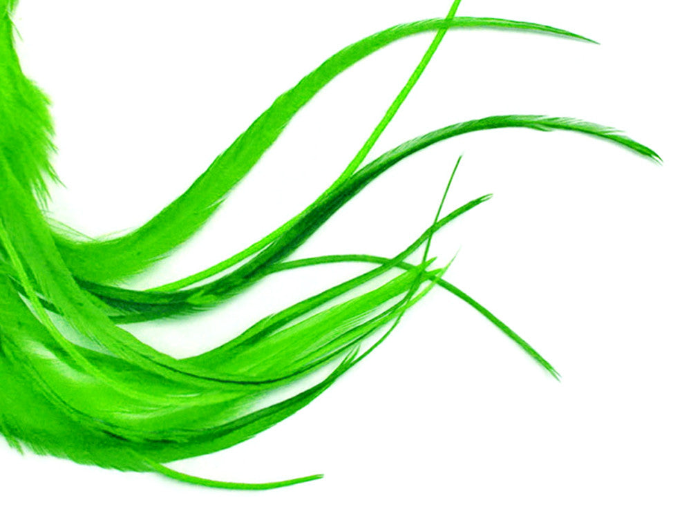 1 Dozen - Medium Solid Lime Green Rooster Saddle Whiting Hair Extension Feathers