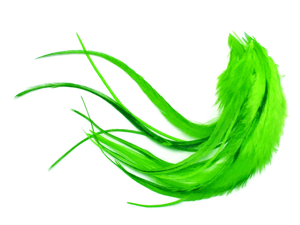 1 Dozen - Medium Solid Lime Green Rooster Saddle Whiting Hair Extension Feathers