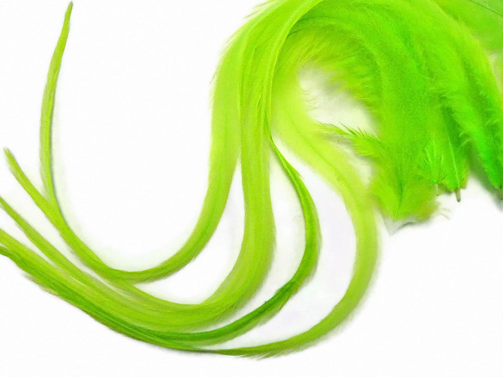 6 Pieces - Solid Lime Thick Long Rooster Hair Extension Feathers